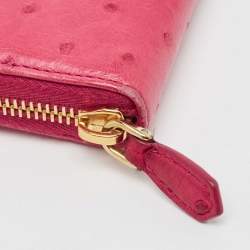 Prada Magenta Ostrich Zip Around Continental Wallet
