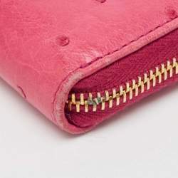 Prada Magenta Ostrich Zip Around Continental Wallet
