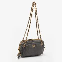 Pre Owned Prada Blue Leather Chain Shoulder Bag