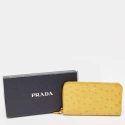 Pre Owned Prada Mustard Ostrich Zip Around Wallet