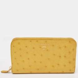Pre Owned Prada Mustard Ostrich Zip Around Wallet
