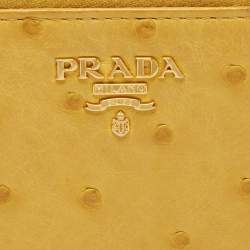 Pre Owned Prada Mustard Ostrich Zip Around Wallet