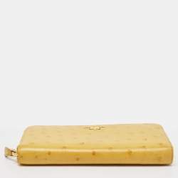 Pre Owned Prada Mustard Ostrich Zip Around Wallet