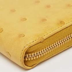 Pre Owned Prada Mustard Ostrich Zip Around Wallet