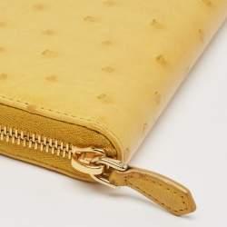Pre Owned Prada Mustard Ostrich Zip Around Wallet