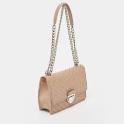 Pre Owned Prada Beige Madras Woven Leather Chain Flap Bag