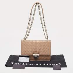 Pre Owned Prada Beige Madras Woven Leather Chain Flap Bag