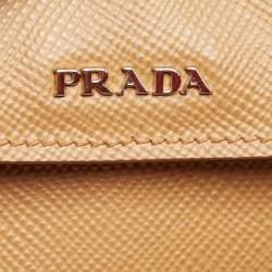 Pre Owned Prada Beige Saffiano Lux Leather Top Handle Bag