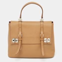 Pre Owned Prada Beige Saffiano Lux Leather Top Handle Bag