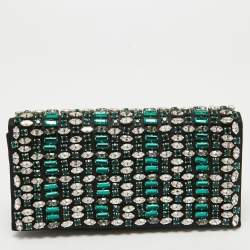 Pre Owned Prada Black Satin Embellished Crystals Clutch