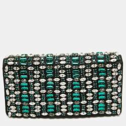 Pre Owned Prada Black Satin Embellished Crystals Clutch