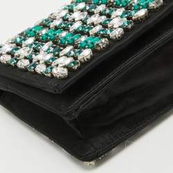 Pre Owned Prada Black Satin Embellished Crystals Clutch
