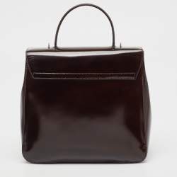 Pre Owned Prada Brown Leather Flap Top Handle Bag