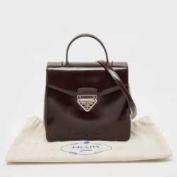 Pre Owned Prada Brown Leather Flap Top Handle Bag
