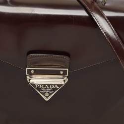 Pre Owned Prada Brown Leather Flap Top Handle Bag