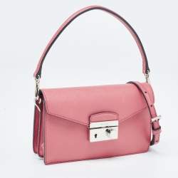 Pre Owned Prada Pink Saffiano Lux Leather Mini Sound Flap Crossbody Bag