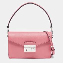 Pre Owned Prada Pink Saffiano Lux Leather Mini Sound Flap Crossbody Bag