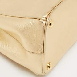 Prada Gold Saffiano Lux Leather Small Double Zip Tote