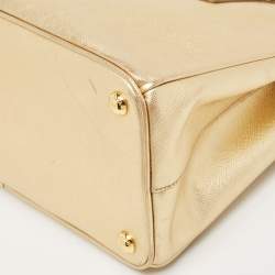Prada Gold Saffiano Lux Leather Small Double Zip Tote