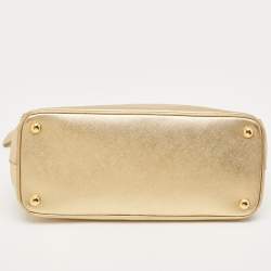 Prada Gold Saffiano Lux Leather Small Double Zip Tote
