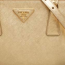 Prada Gold Saffiano Lux Leather Small Double Zip Tote