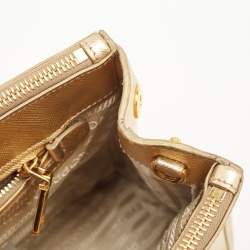Prada Gold Saffiano Lux Leather Small Double Zip Tote