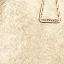 Prada Gold Saffiano Lux Leather Small Double Zip Tote