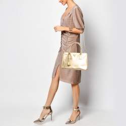 Prada Gold Saffiano Lux Leather Small Double Zip Tote