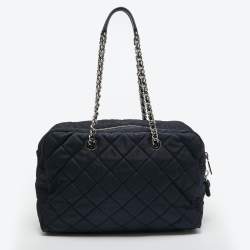Pre Owned Prada Navy Blue Quilted Tessuto Impuntu Satchel