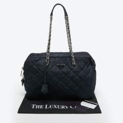 Pre Owned Prada Navy Blue Quilted Tessuto Impuntu Satchel
