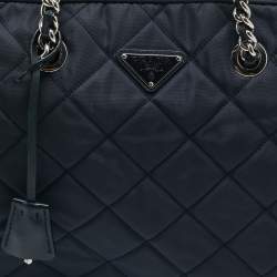 Pre Owned Prada Navy Blue Quilted Tessuto Impuntu Satchel
