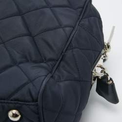 Pre Owned Prada Navy Blue Quilted Tessuto Impuntu Satchel