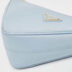Pre Owned Prada Light Blue Saffiano Leather Triangle Shoulder Bag