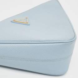Pre Owned Prada Light Blue Saffiano Leather Triangle Shoulder Bag