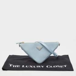 Pre Owned Prada Light Blue Saffiano Leather Triangle Shoulder Bag