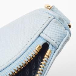Pre Owned Prada Light Blue Saffiano Leather Triangle Shoulder Bag