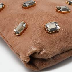 Prada Brown Leather Pietre Jeweled Clutch