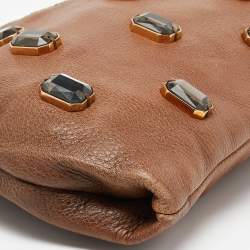 Prada Brown Leather Pietre Jeweled Clutch