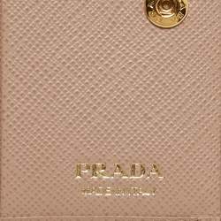 Pre Owned Prada Beige Saffiano Leather Card Holder with Strap 