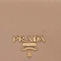 Pre Owned Prada Beige Saffiano Leather Card Holder with Strap 