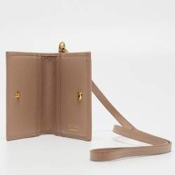 Pre Owned Prada Beige Saffiano Leather Card Holder with Strap 