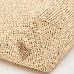 Pre Owned Prada White/Beige Crochet Straw and Leather Tote