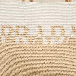 Pre Owned Prada White/Beige Crochet Straw and Leather Tote