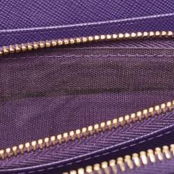 Prada Purple Saffiano Leather Bow Zip Around Wallet