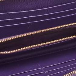 Prada Purple Saffiano Leather Bow Zip Around Wallet