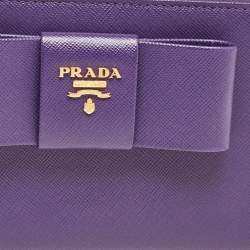 Prada Purple Saffiano Leather Bow Zip Around Wallet