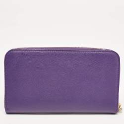 Prada Purple Saffiano Leather Bow Zip Around Wallet