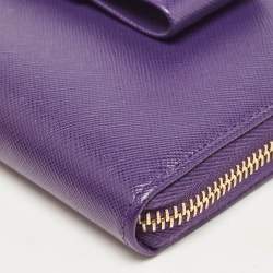 Prada Purple Saffiano Leather Bow Zip Around Wallet