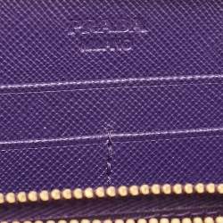 Prada Purple Saffiano Leather Bow Zip Around Wallet
