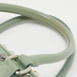Pre Owned Prada Green/Cream Saffiano Patent Leather Studded Pyramid Frame Satchel